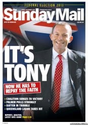 Sunday Mail (Australia) Newspaper Front Page for 8 September 2013