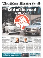 Sydney Morning Herald (Australia) Newspaper Front Page for 12 December 2013