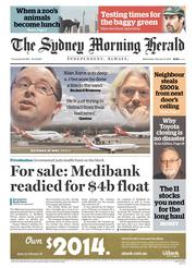 Sydney Morning Herald (Australia) Newspaper Front Page for 12 February 2014