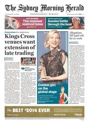 Sydney Morning Herald (Australia) Newspaper Front Page for 14 January 2014