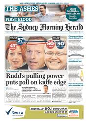 Sydney Morning Herald (Australia) Newspaper Front Page for 15 July 2013