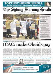 Sydney Morning Herald (Australia) Newspaper Front Page for 19 December 2013