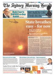Sydney Morning Herald (Australia) Newspaper Front Page for 24 October 2013