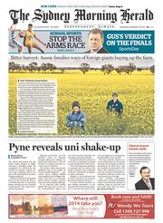 Sydney Morning Herald (Australia) Newspaper Front Page for 25 September 2013