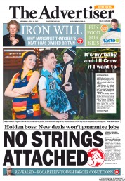 The Advertiser (Australia) Newspaper Front Page for 10 April 2013