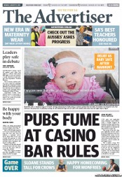 The Advertiser (Australia) Newspaper Front Page for 12 August 2013