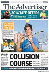 The Advertiser (Australia) Newspaper Front Page for 13 January 2014