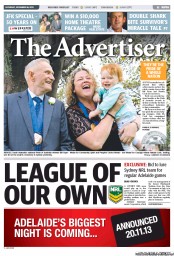 The Advertiser (Australia) Newspaper Front Page for 16 November 2013