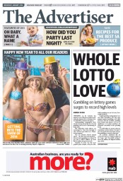 The Advertiser (Australia) Newspaper Front Page for 1 January 2014