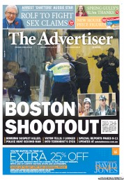 The Advertiser (Australia) Newspaper Front Page for 20 April 2013