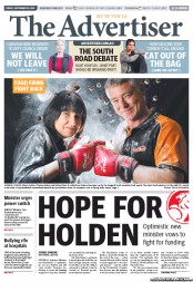 The Advertiser (Australia) Newspaper Front Page for 20 September 2013