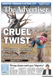 The Advertiser (Australia) Newspaper Front Page for 22 May 2013