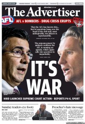 The Advertiser (Australia) Newspaper Front Page for 22 August 2013