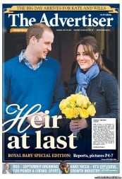 The Advertiser (Australia) Newspaper Front Page for 23 July 2013