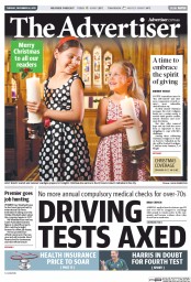 The Advertiser (Australia) Newspaper Front Page for 24 December 2013