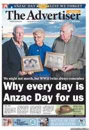 The Advertiser (Australia) Newspaper Front Page for 25 April 2013