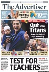 The Advertiser (Australia) Newspaper Front Page for 28 September 2013