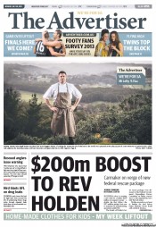 The Advertiser (Australia) Newspaper Front Page for 29 July 2013