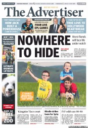 The Advertiser (Australia) Newspaper Front Page for 30 August 2013