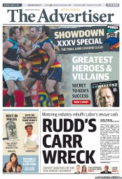 The Advertiser (Australia) Newspaper Front Page for 3 August 2013