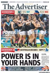 The Advertiser (Australia) Newspaper Front Page for 5 August 2013
