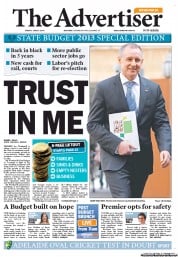 The Advertiser (Australia) Newspaper Front Page for 7 June 2013