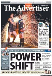 The Advertiser (Australia) Newspaper Front Page for 7 September 2013