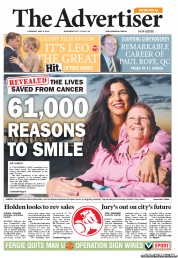 The Advertiser (Australia) Newspaper Front Page for 9 May 2013