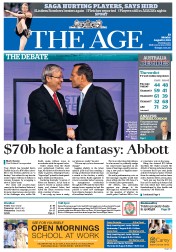 The Age (Australia) Newspaper Front Page for 12 August 2013