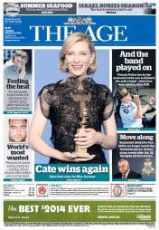The Age (Australia) Newspaper Front Page for 14 January 2014