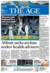 The Age (Australia) Newspaper Front Page for 16 December 2013