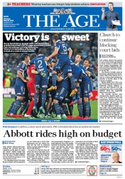 The Age (Australia) Newspaper Front Page for 18 May 2015