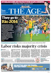 The Age (Australia) Newspaper Front Page for 18 June 2013