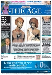 The Age (Australia) Newspaper Front Page for 20 January 2014