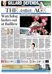 The Age (Australia) Newspaper Front Page for 27 November 2012