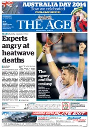 The Age (Australia) Newspaper Front Page for 27 January 2014