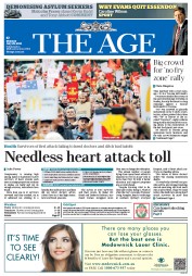 The Age (Australia) Newspaper Front Page for 29 July 2013