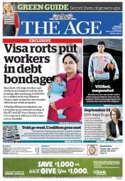 The Age (Australia) Newspaper Front Page for 6 June 2013