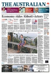 The Australian (Australia) Newspaper Front Page for 12 September 2013