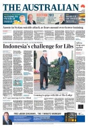 The Australian (Australia) Newspaper Front Page for 13 September 2013