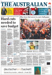 The Australian (Australia) Newspaper Front Page for 22 April 2013