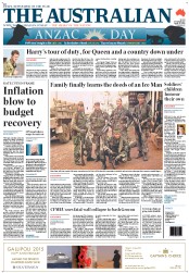 The Australian (Australia) Newspaper Front Page for 25 April 2013