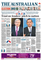 The Australian (Australia) Newspaper Front Page for 5 August 2013