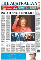 The Australian (Australia) Newspaper Front Page for 9 April 2013