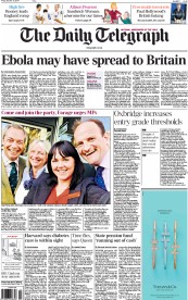 The Daily Telegraph (UK) Newspaper Front Page for 10 October 2014