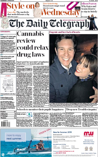 The Daily Telegraph Newspaper Front Page (UK) for 10 October 2018