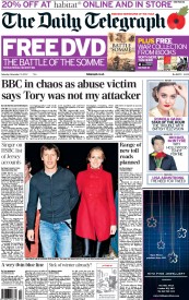 The Daily Telegraph (UK) Newspaper Front Page for 10 November 2012