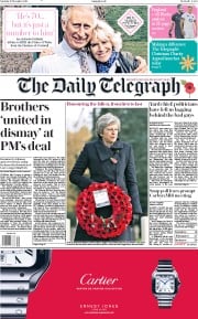 The Daily Telegraph (UK) Newspaper Front Page for 10 November 2018