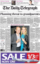 The Daily Telegraph (UK) Newspaper Front Page for 10 January 2013