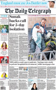 The Daily Telegraph (UK) Newspaper Front Page for 10 January 2022